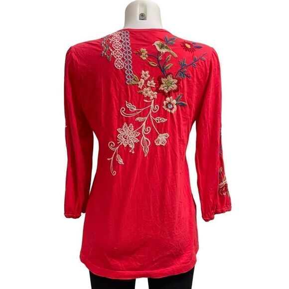 JOHNNY WAS Ellia Puff‎ Sleeve Tee , tangerine front back embroidered size - Picture 5 of 9